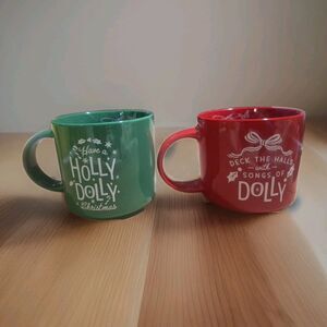 Dolly Parton Green Holly Dolly & Red Deck The Halls Christmas Set 16oz. Mugs New